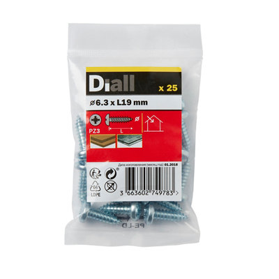 Diall Pozidriv Pan Head Zinc-Plated Carbon Steel Screw (Dia)6.3Mm, Pack Of 25