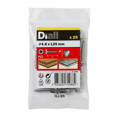 Diall Pozidriv Pan Head A2 Stainless Steel Screw (Dia)4.8Mm, Pack Of 25