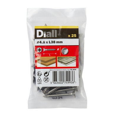 Diall Pozidriv Countersunk A2 Stainless Steel Screw (Dia)4.8Mm, Pack Of 25