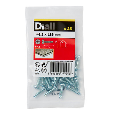 Diall Phillips Pan Head Zinc-Plated Carbon Steel (C1022) Self-Drilling Screw (Dia)4.2Mm (L)16Mm, Pack Of 25