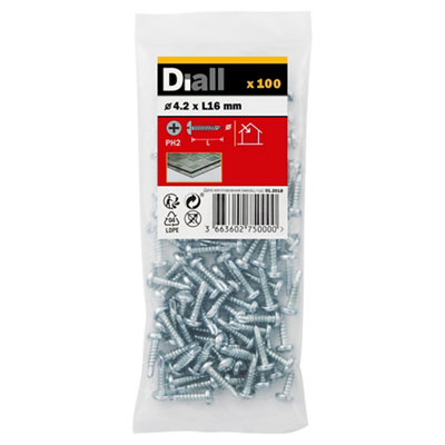 Diall Phillips Pan Head Zinc-Plated Carbon Steel (C1022) Self-Drilling Screw (Dia)4.2Mm (L)16Mm, Pack Of 100