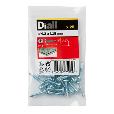Diall Phillips Pan Head Zinc-Plated Carbon Steel (C1022) Self-Drilling Screw (Dia)4.2Mm (L)19Mm, Pack Of 25