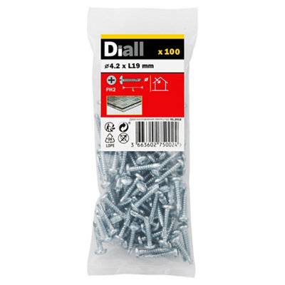 Diall Phillips Pan Head Zinc-Plated Carbon Steel (C1022) Self-Drilling Screw (Dia)4.2Mm (L)19Mm, Pack Of 100