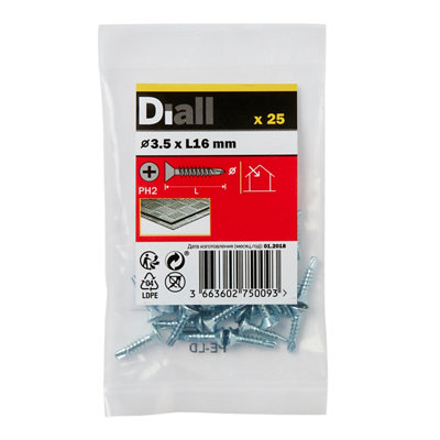 Diall Phillips Countersunk Zinc-Plated Carbon Steel (C1022) Self-Drilling Screw (Dia)3.5Mm (L)16Mm, Pack Of 25