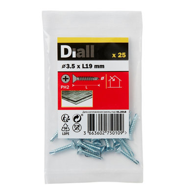 Diall Countersunk Zinc-Plated Carbon Steel Screw (Dia)3.5Mm, Pack Of 25