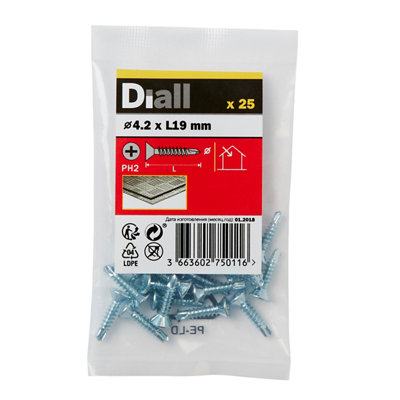 Diall Phillips Countersunk Zinc-Plated Carbon Steel (C1022) Self-Drilling Screw (Dia)4.2Mm (L)19Mm, Pack Of 25