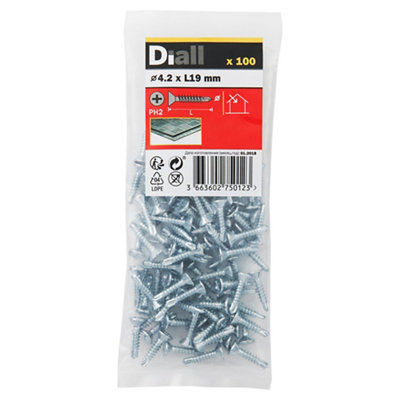 Diall Phillips Countersunk Zinc-Plated Carbon Steel (C1022) Self-Drilling Screw (Dia)4.2Mm (L)19Mm, Pack Of 100