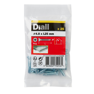 Diall Phillips Countersunk Zinc-Plated Carbon Steel (C1022) Self-Drilling Screw (Dia)4.8Mm (L)25Mm, Pack Of 25