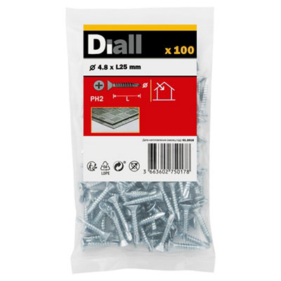 Diall Countersunk Zinc-Plated Carbon Steel Screw (Dia)4.8Mm, Pack Of 100