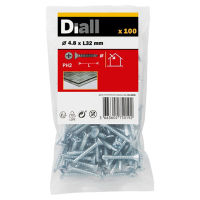 Diall Countersunk Zinc-Plated Carbon Steel Screw (Dia)4.8Mm, Pack Of 100
