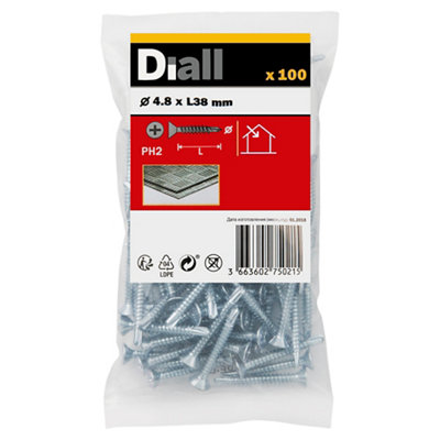 Diall Countersunk Zinc-Plated Carbon Steel Screw (Dia)4.8Mm, Pack Of 100