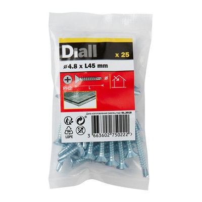 Diall Countersunk Zinc-Plated Carbon Steel Screw (Dia)4.8Mm, Pack Of 25