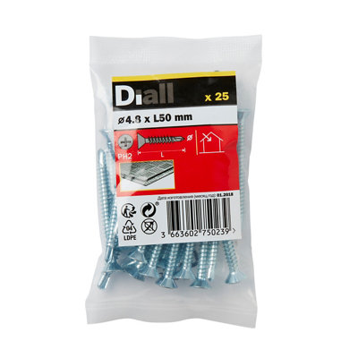 Diall Phillips Countersunk Zinc-Plated Carbon Steel (C1022) Self-Drilling Screw (Dia)4.8Mm (L)50Mm, Pack Of 25