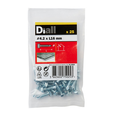 Diall Hex Zinc-Plated Carbon Steel Screw (Dia)4.2Mm (L)16Mm, Pack Of 25