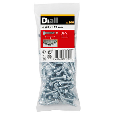 Diall Hex Zinc-Plated Carbon Steel Screw (Dia)4.8Mm (L)19Mm, Pack Of 100