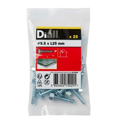 Diall Hex Zinc-Plated Carbon Steel Screw (Dia)5.5Mm (L)25Mm, Pack Of 25