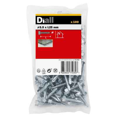 Diall Hex Zinc-Plated Carbon Steel Screw (Dia)5.5Mm (L)25Mm, Pack Of 100