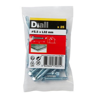 Diall Hex Zinc-Plated Carbon Steel Screw (Dia)5.5Mm (L)32Mm, Pack Of 25