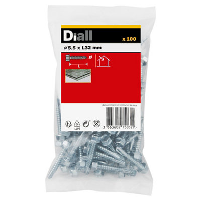 Diall Hex Zinc-Plated Carbon Steel Screw (Dia)5.5Mm (L)32Mm, Pack Of 100
