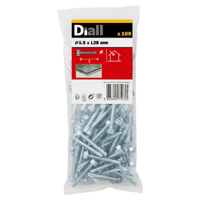 Diall Hex Zinc-Plated Carbon Steel Screw (Dia)5.5Mm (L)38Mm, Pack Of 100