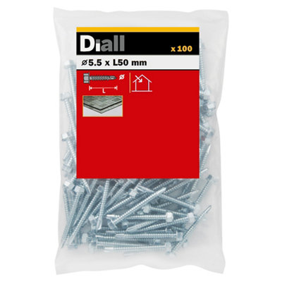Diall Hex Zinc-Plated Carbon Steel Screw (Dia)5.5Mm (L)50Mm, Pack Of 100