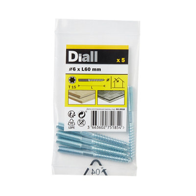 Diall Tx15 Yellow-Passivated Carbon Steel Dowel Screw (Dia)6Mm (L)60Mm, Pack Of 5