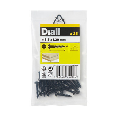Diall Cylindrical Carbon Steel Screw (Dia)3.5Mm (L)20Mm, Pack Of 25