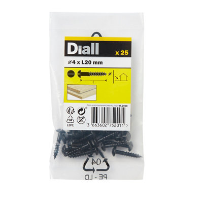 Diall Cylindrical Carbon Steel Screw (Dia)4Mm (L)20Mm, Pack Of 25