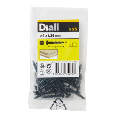 Diall Cylindrical Carbon Steel Screw (Dia)4Mm (L)25Mm, Pack Of 25