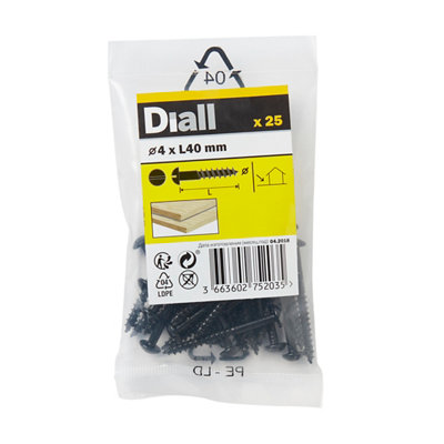 Diall Cylindrical Carbon Steel Screw (Dia)4Mm (L)40Mm, Pack Of 25