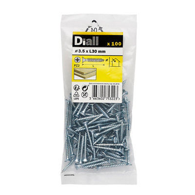 Diall Double-Countersunk Zinc-Plated Carbon Steel Screw (Dia)3.5Mm, Pack Of 100