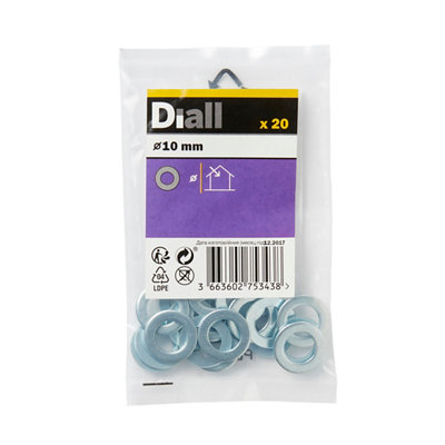 Diall M10 Carbon Steel Small Flat Washer, (Dia)10Mm, Pack Of 20
