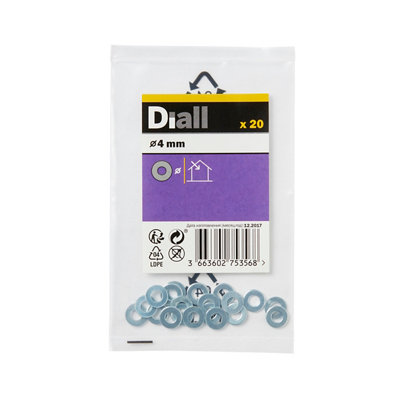 Diall M4 Carbon Steel Medium Flat Washer, (Dia)4Mm, Pack Of 20