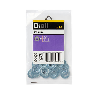 Diall M8 Carbon Steel Medium Flat Washer, (Dia)8Mm, Pack Of 20