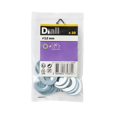 Diall M12 Carbon Steel Flat Washer, (Dia)12Mm, Pack Of 20