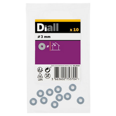 Diall M3 Carbon Steel Flat Washer, (Dia)3Mm, Pack Of 10