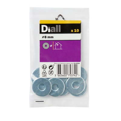Diall M8 Carbon Steel Flat Washer, (Dia)8Mm, Pack Of 10