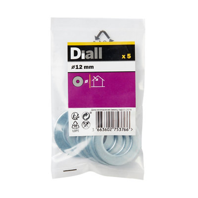 Diall M12 Carbon Steel Flat Washer, (Dia)12Mm, Pack Of 5