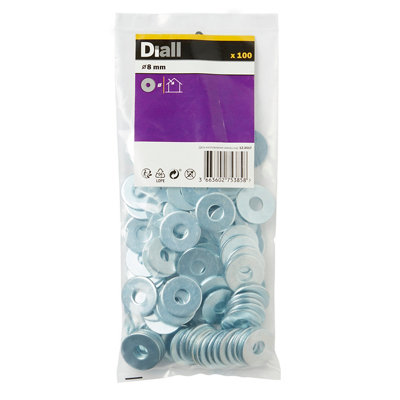 Diall M8 Carbon Steel Flat Washer, (Dia)8Mm, Pack Of 100