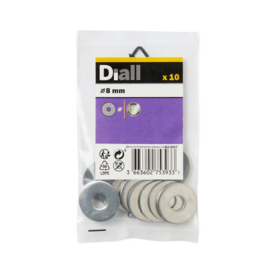 Diall M8 Stainless Steel Large Flat Washer, (Dia)8Mm, Pack Of 10