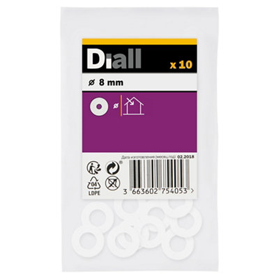 Diall M8 Nylon Washer, Pack Of 10
