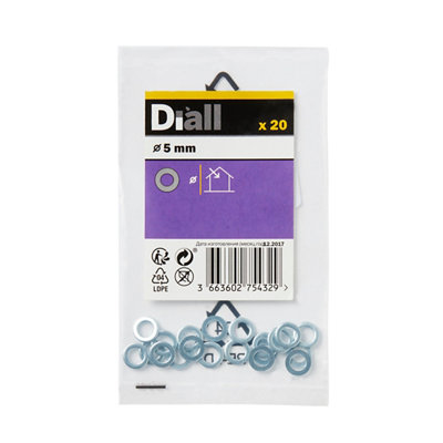 Diall M5 Carbon Steel Small Flat Washer, (Dia)5Mm, Pack Of 20