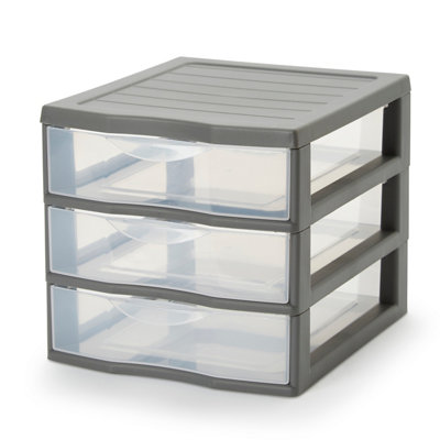 Form Kontor Clear & Grey Stackable Plastic 3 Drawer Unit