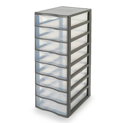 Form Kontor Clear & Grey Stackable Plastic 8 Drawer Unit