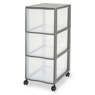Form Kontor Clear & Grey Stackable Plastic 3 Drawer Unit