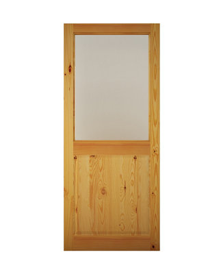 B&Q 2 Panel Glazed Wooden Pine Veneer External Glass Door Back Door, (H)2032Mm (W)813Mm