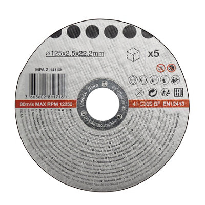 B&Q Stone Cutting Disc 125Mm X 2.5Mm X 22.2Mm, Pack Of 5