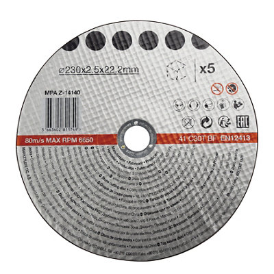 B&Q Stone Cutting Disc 230Mm X 2.5Mm X 22.2Mm, Pack Of 5