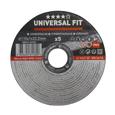 Universal Inox & Metal Cutting Disc 115Mm X 1Mm X 22.2Mm, Pack Of 5