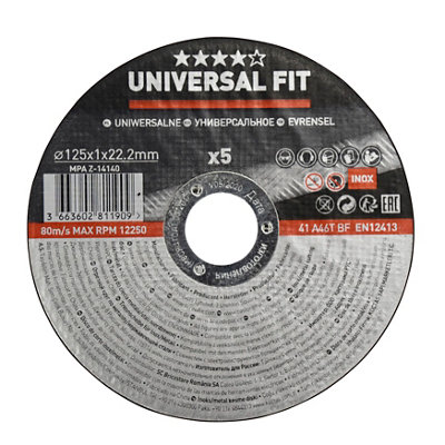 Universal Inox & Metal Cutting Disc 125Mm X 1Mm X 22.2Mm, Pack Of 5